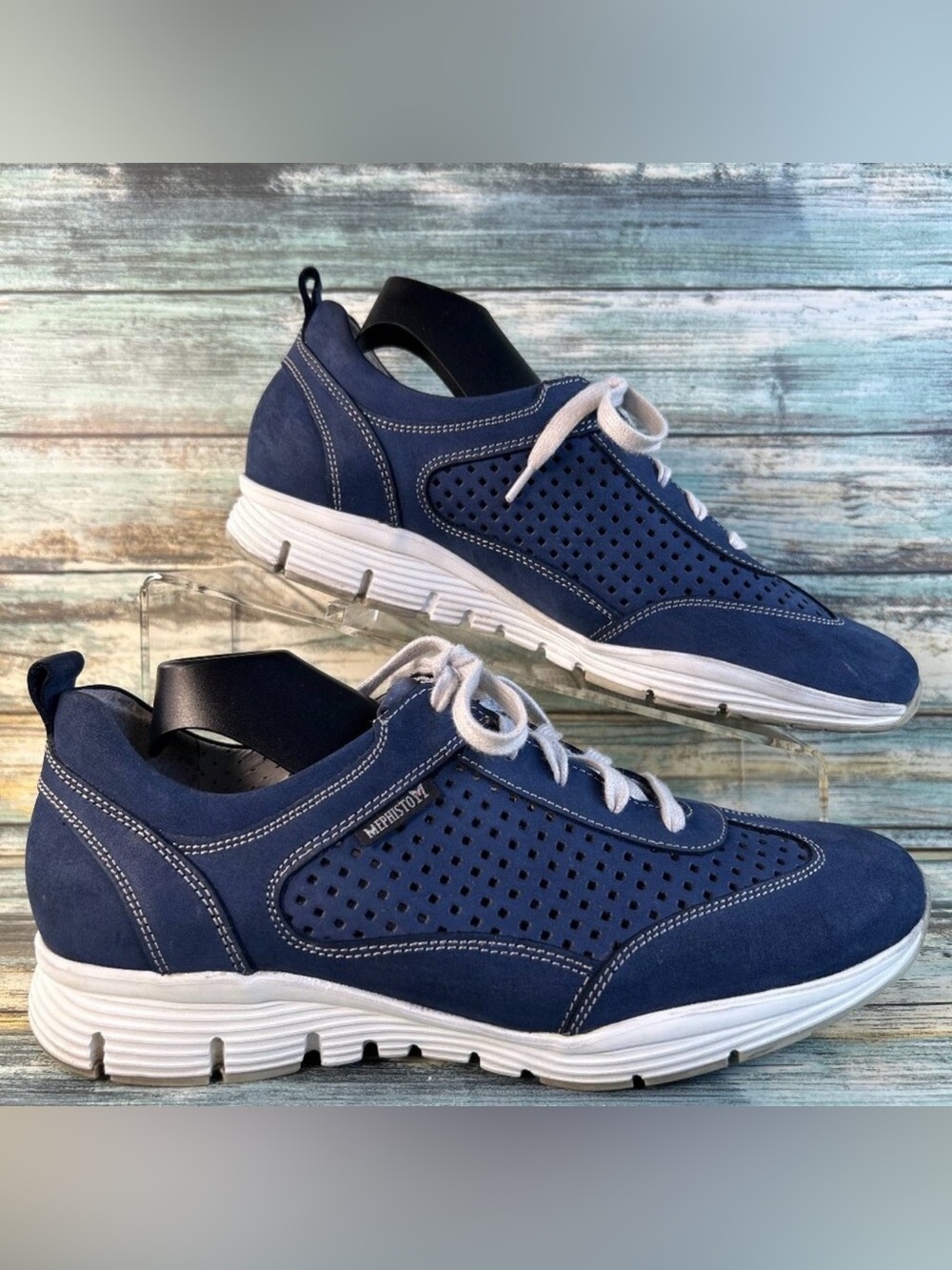 Mephisto Walking Sneakers Womens Sz 8 Smooth Blue Leather Athletic Casual Shoes